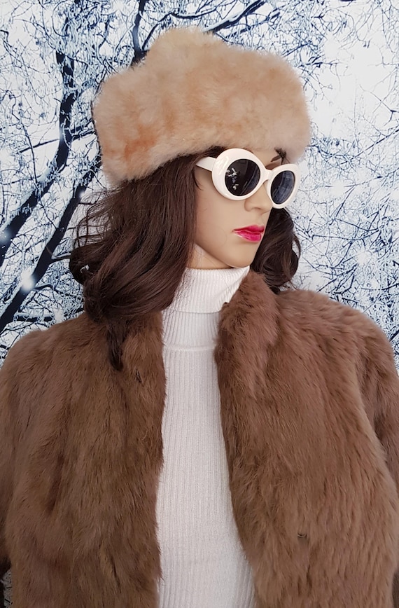 Lamb Skin Fur Vintage Hat Tan/brown, No Tags Vintage Eddie Bauer Tan Brown Sheepskin Leather Shearling  main image 3