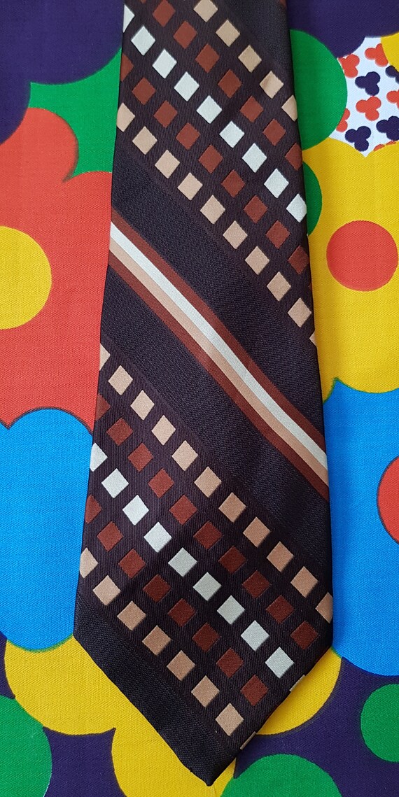 Vintage Men's Tie: Groovy Vintage 1970s Brown, Be… - image 4
