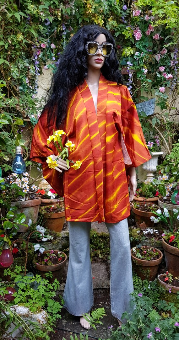 Vintage Kimono: Gorgeous Vintage 1960s Orange and… - image 3