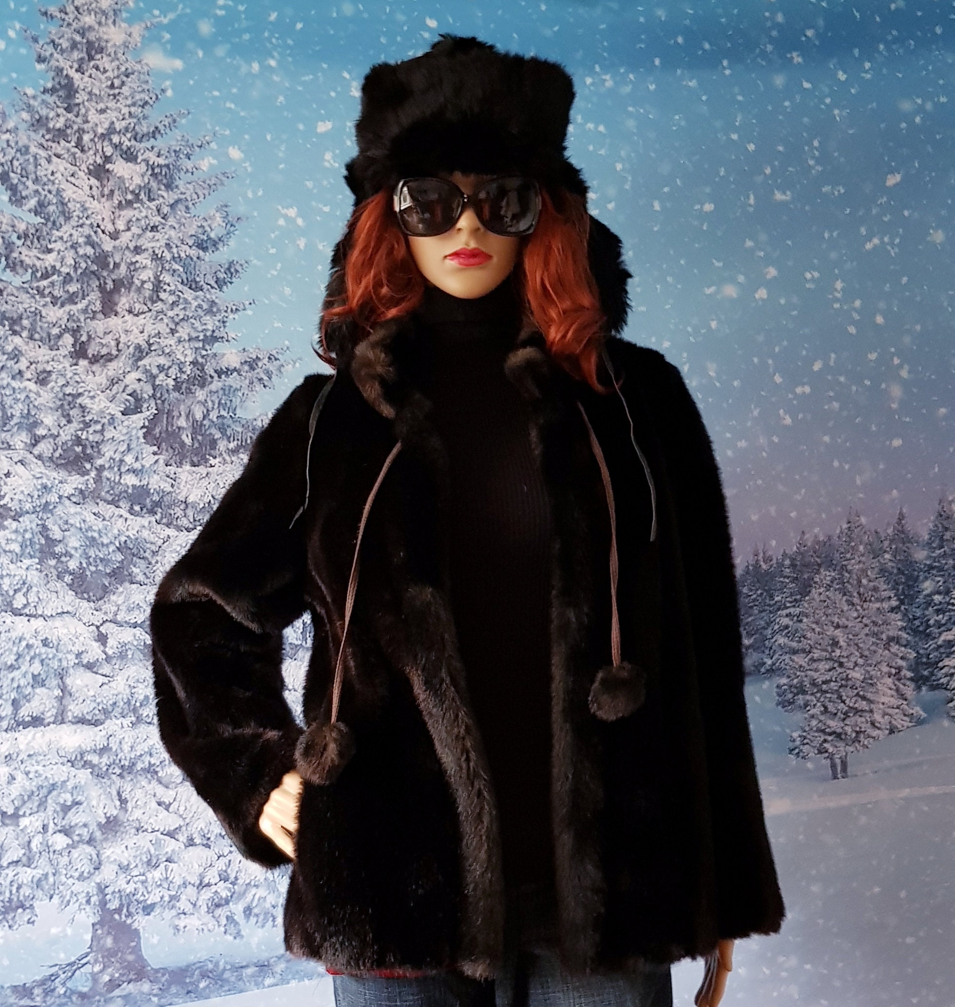 Unique Vintage Brown Fur Hat with Black Sunglasses I got a new winter hat main image 4