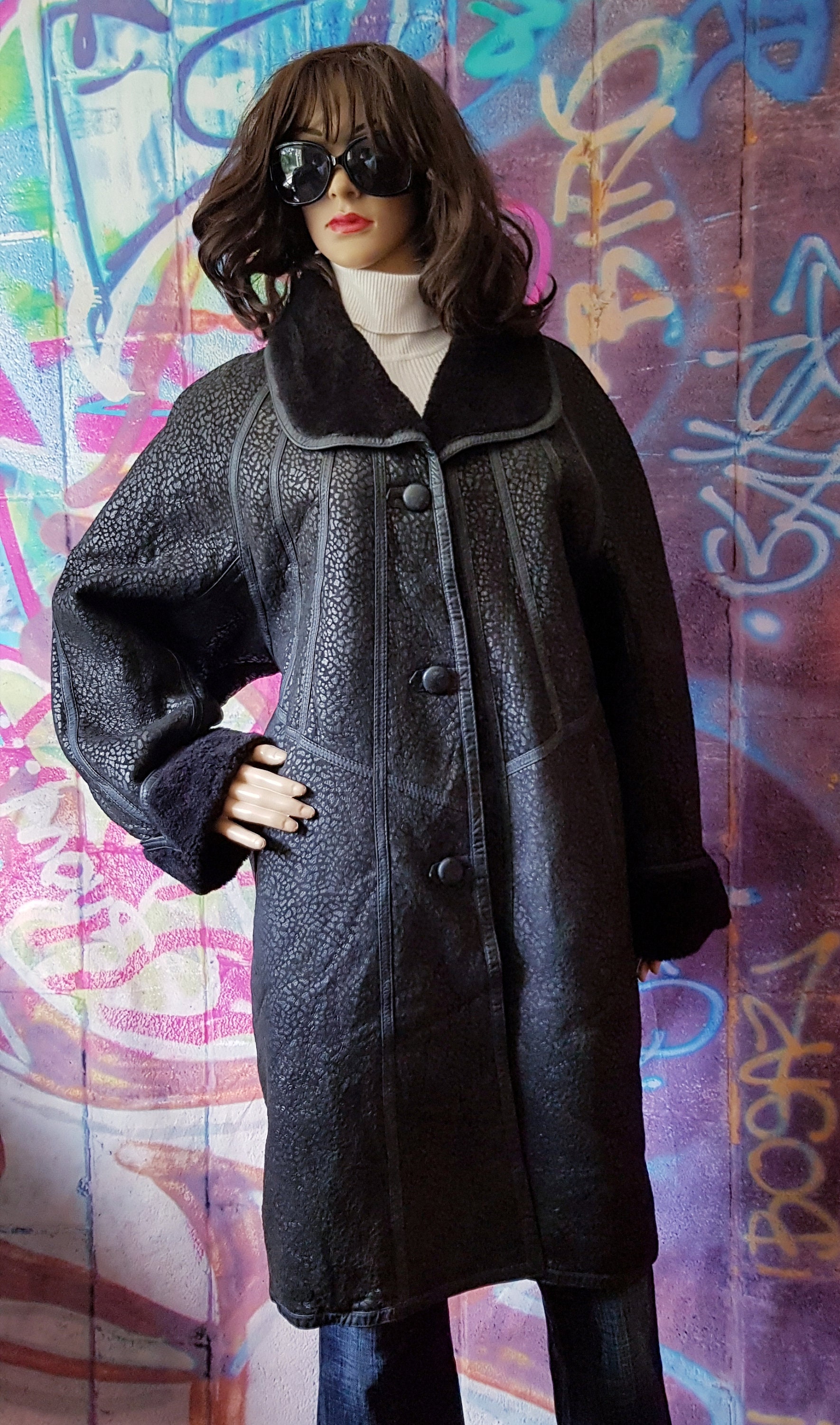 Fantastic Vintage 1980s Black Textured Leather Jacket Fantastic Vintage 1980s Black Textured Leather Jacket