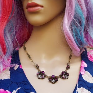 Vintage Necklace: Vintage 1950s /1960s Purple and Pink Faux Gem Art Deco Necklace