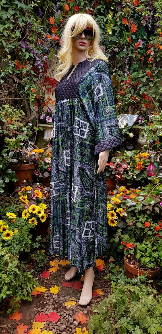 Vintage Kaftan: Amazing Vintage 1970s Green Black… - image 9