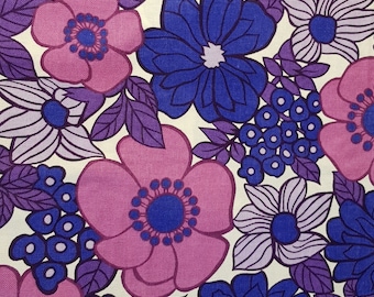 Vintage Curtains: Iconic Vintage 1970s Psychedelic Purple, Pink, White and Blue Flower Power Floral Long Curtains from St Michael - Unused