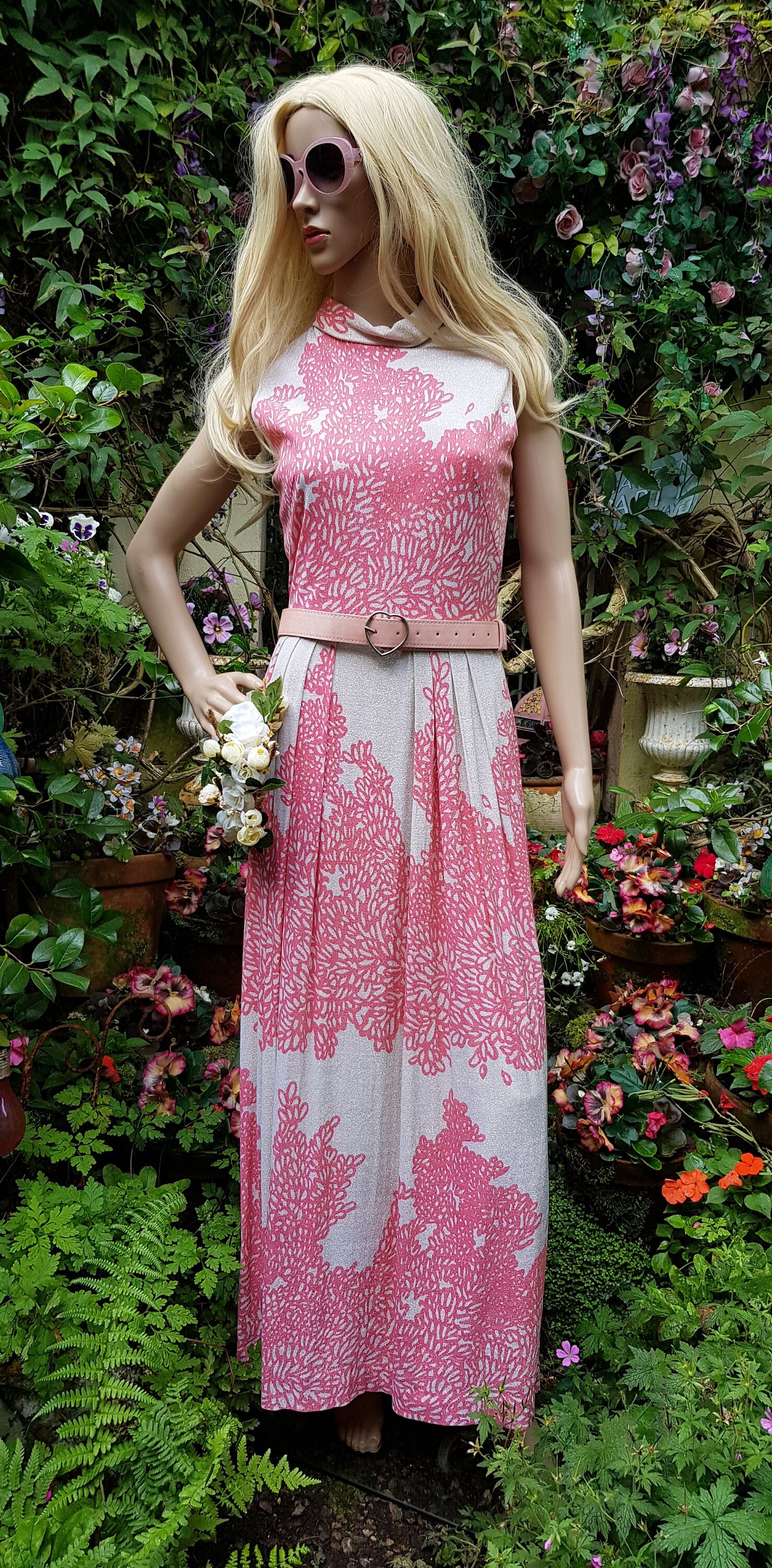Image of Exquisite Vintage S Pink & Silver Lurex Sparkle Cocktail Party Maxi Dress By Montigo Bay