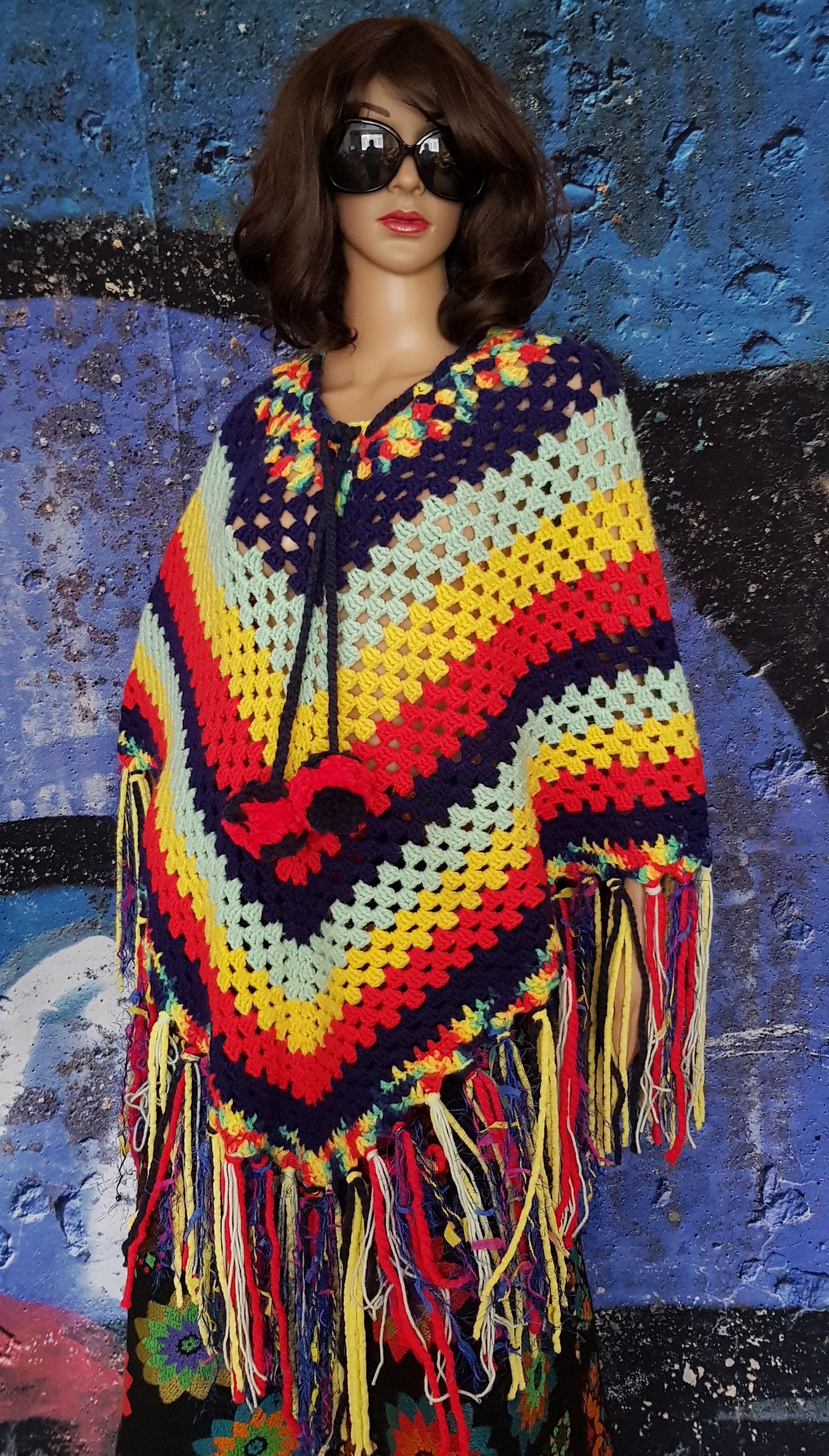 Vintage Poncho: Gorgeous Upcycled Vintage 1970s Striped