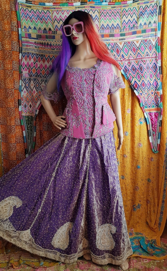 Vintage Skirt Stunning Vintage Purple Organza Indian Bollywood Embroidered Sequin and Mirror Work Lengha Skirt Lehenga Etsy Canada