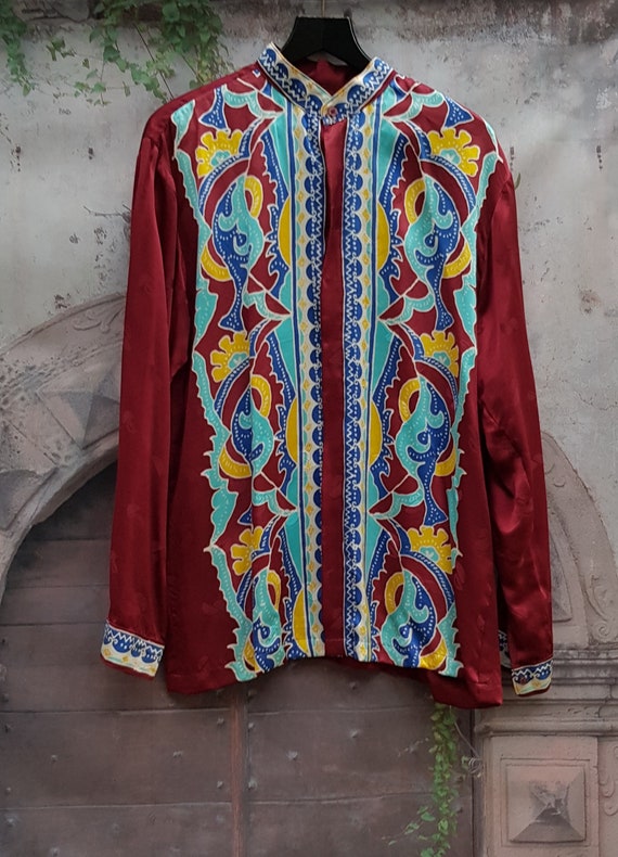 Vintage Men's Shirt: Vintage 1970s Asian Style Bu… - image 5