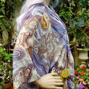 UK 10 US 6 Lovely Vintage Blue, Purple, Orange, Brown Sheer Chiffon Kimono Style Summer Jacket/Top image 8