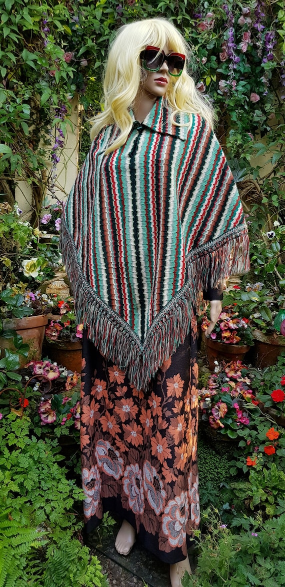 Vintage Poncho: Gorgeous Vintage 1970s Colourful … - image 1