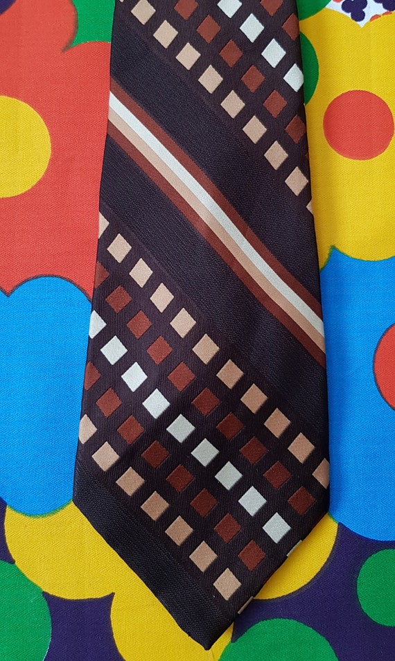 Vintage Men's Tie: Groovy Vintage 1970s Brown, Be… - image 6