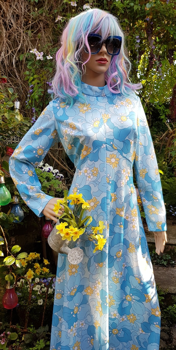 blue and yellow floral maxi dress Brooke | Lemon And Blue Floral Print Bandeau Maxi Dress With Scarf