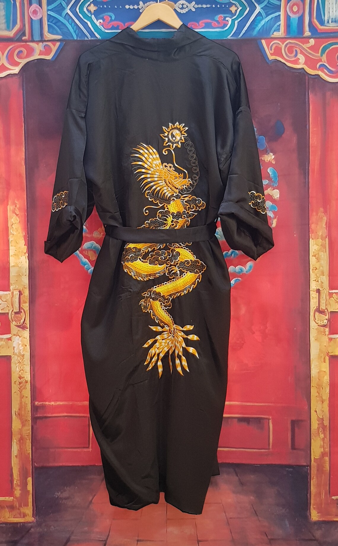 black and gold satin robe