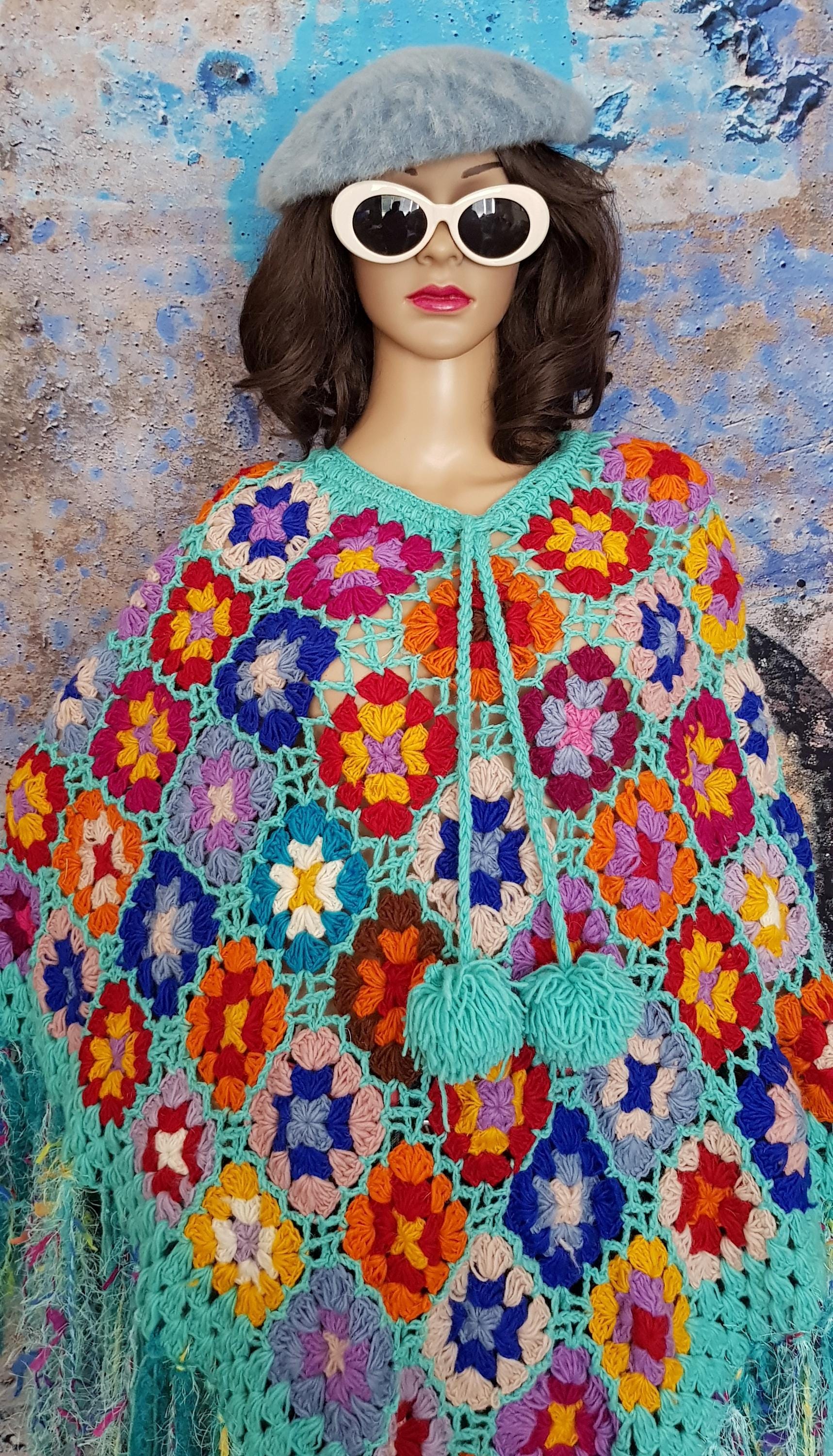 argue★SHETLAND WOOL LINEN VINTAGE PONCHO Vintage Poncho: Gorgeous Upcycled Vintage Turquoise Blue