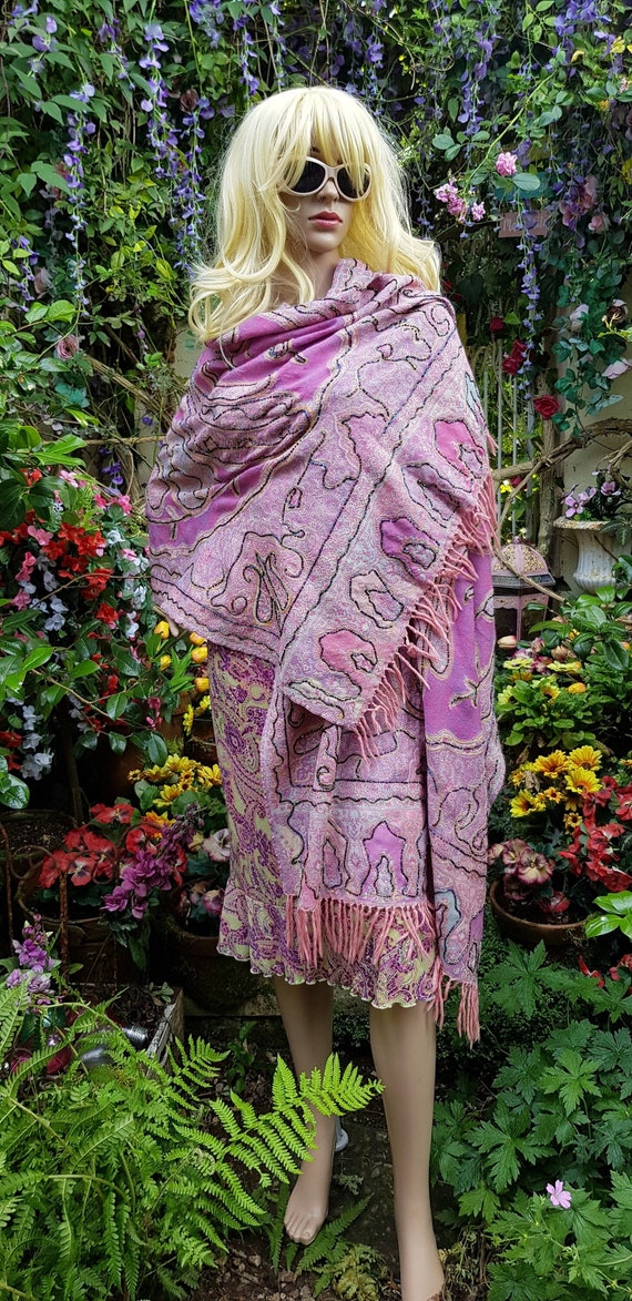 Vintage Shawl: Gorgeous Vintage 1990s Pink, Lilac… - image 3