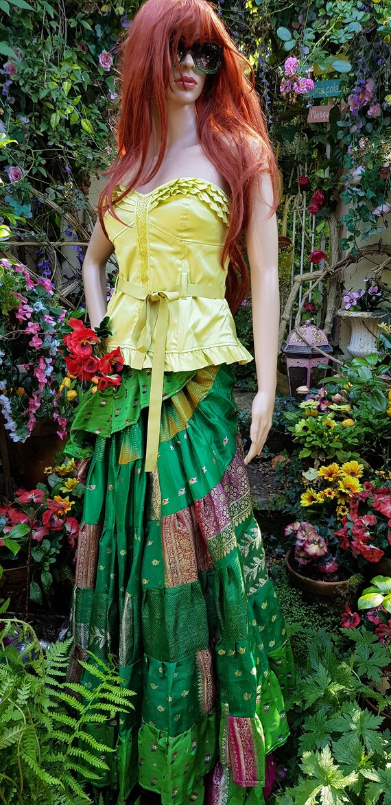 Vintage Skirt: Amazing Vintage Green and Burgundy… - image 8
