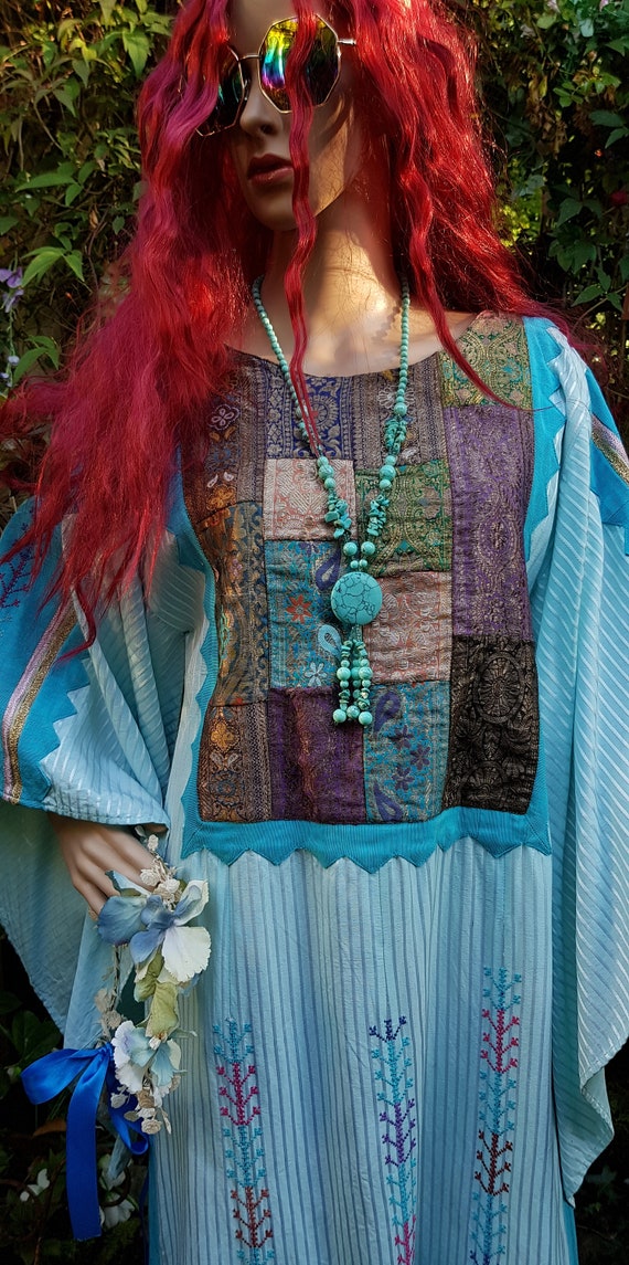 Vintage Kaftan: Epic Vintage 1970s Turqiouse Blue… - image 4