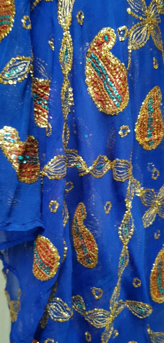 Vintage Shawl: Gorgeous Vintage Blue Silk Chiffon… - image 1