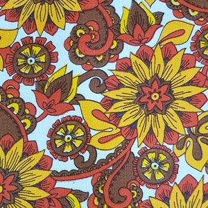 Vintage Curtains: Funky Vintage 1970s UNUSED Pair of Retro Psychedelic Floral Flower Power Brown Orange Yellow Curtains