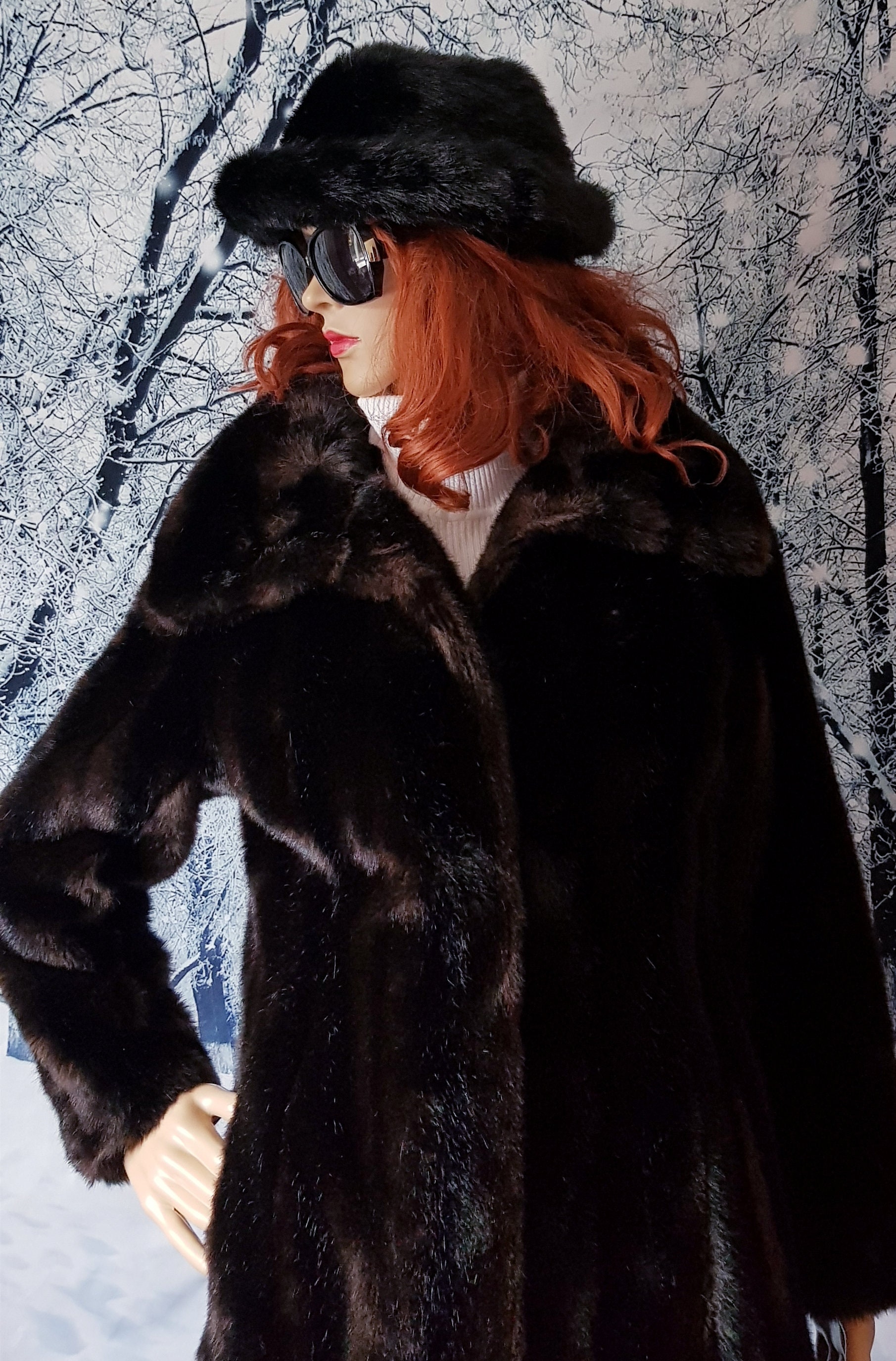 VINTAGE black faux fur cold weather hat ❄️ ⛄️ FUR TRAPPER HAT - BLACK main image 4