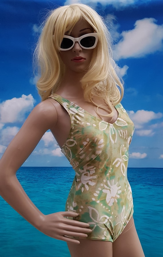 Vintage Swimsuit Fabulous Vintage 1980s 70s Style German Made Green Floral Swimming Costume Etsy