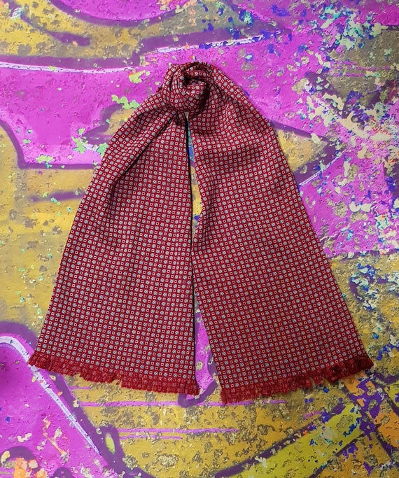 Men's Scarf: Lovely Vintage 1970s Burgundy Red an… - image 2