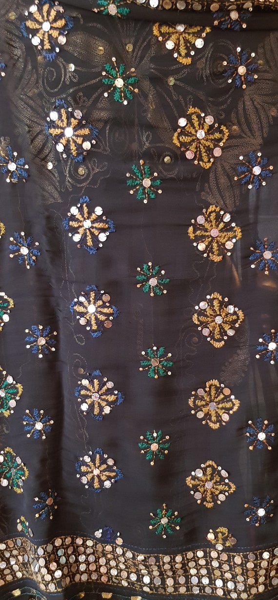 Vintage Shawl: Stunning Vintage Black Blue Green … - image 8