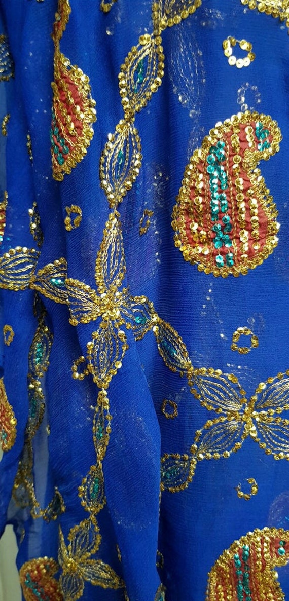 Vintage Shawl: Gorgeous Vintage Blue Silk Chiffon… - image 4