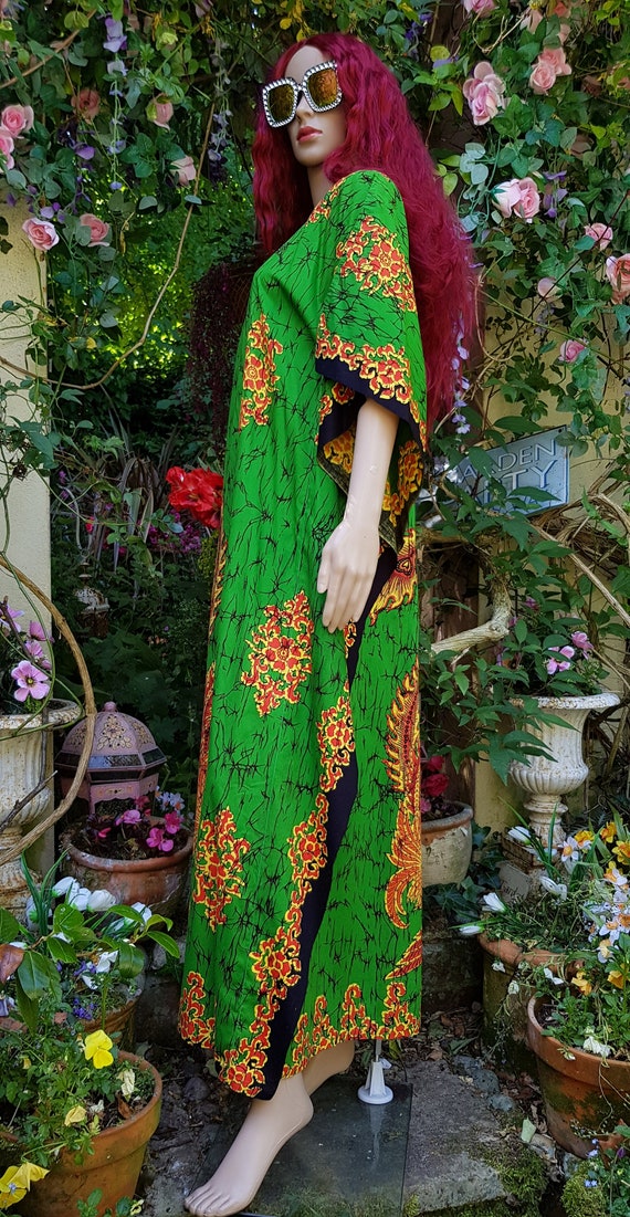 Vintage Kaftan: Gorgeous Vintage 1970s Green, Red… - image 7