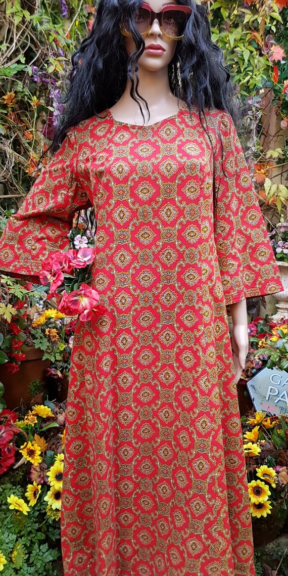 Vintage Kaftan: Gorgeous Vintage 1970s Red Green … - image 4