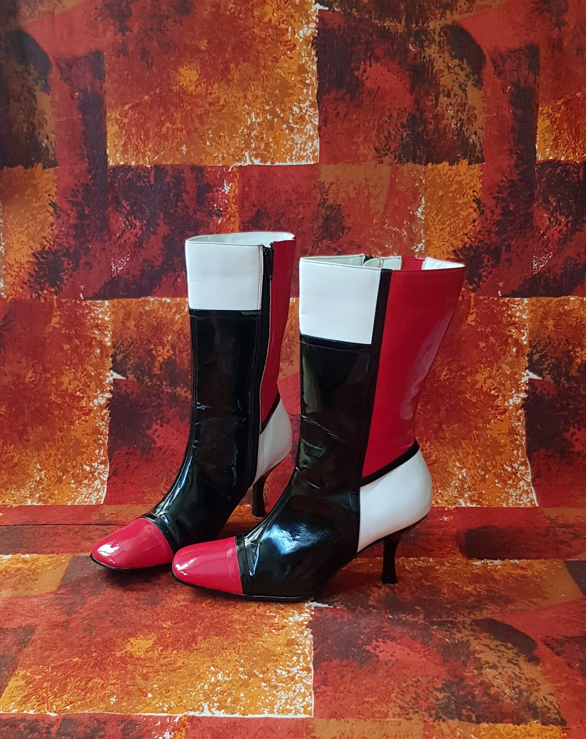 Vintage laarzen: Fab Vintage jaren 1980 zwart rood en wit - België