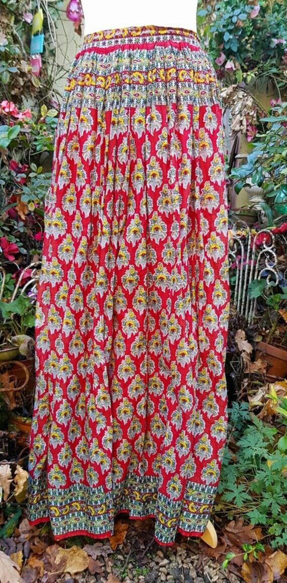 Vintage Skirt: Gorgeous Vintage Indian Cotton Red… - image 10