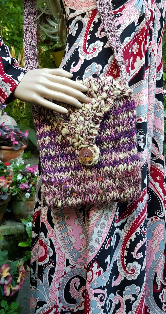 Vintage Bag: Lovely Vintage Handmade Purple and B… - image 6