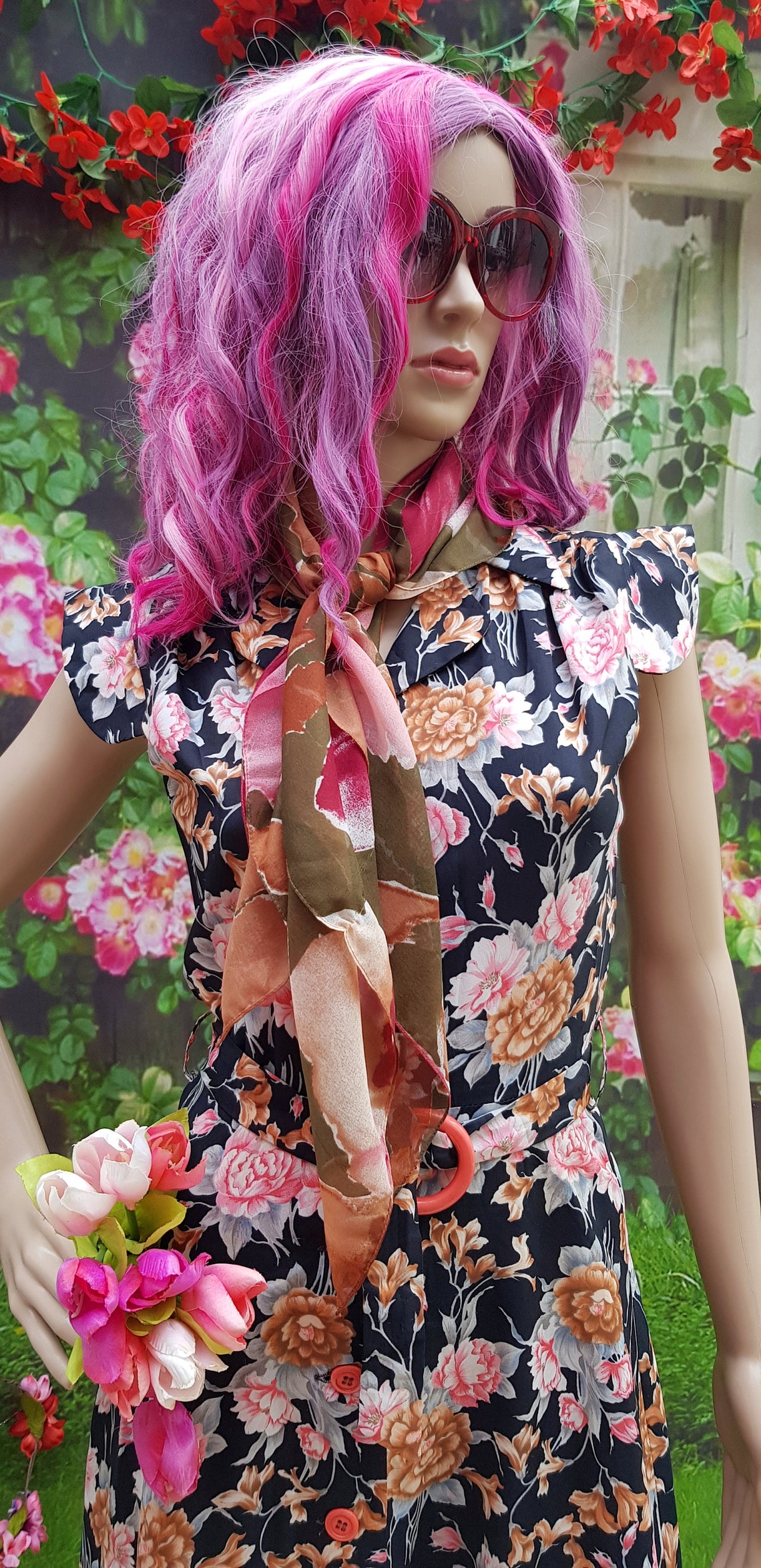 Hübsche Vintage 1990er Jahre rosa und braun Floral Floaty | Etsy