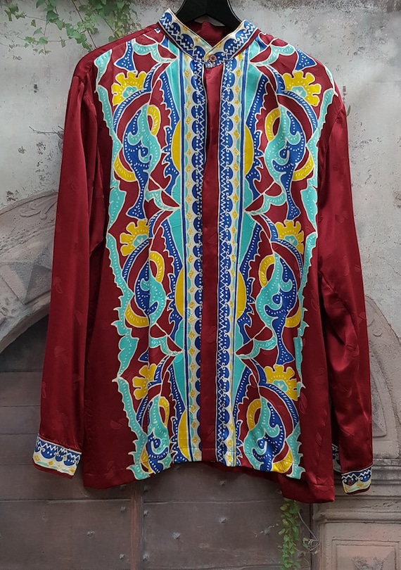 Vintage Men's Shirt: Vintage 1970s Asian Style Bu… - image 2