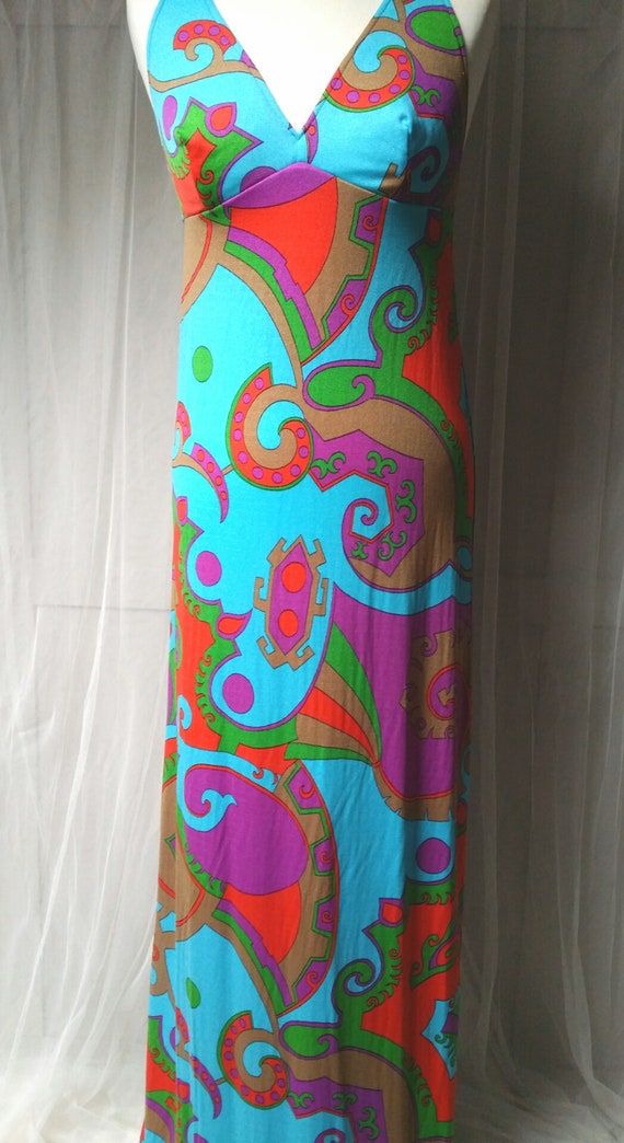 Stunning Vintage 1970s Abstract Patterned Blue, Pu