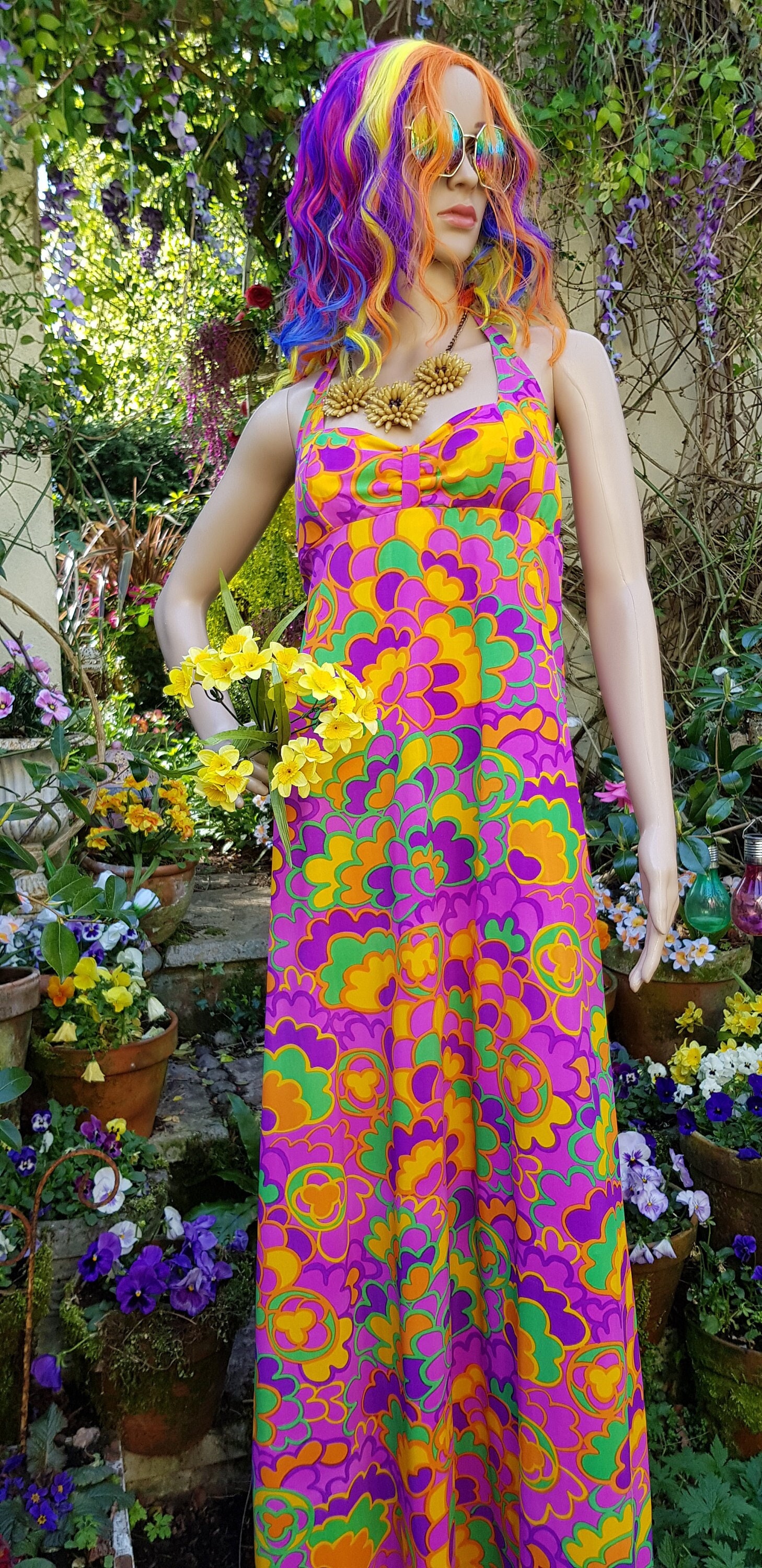 in the sixties モッズ　60s bluesdress イギリス VINTAGE 1960s Dress /blue White Pattern /UK 8 Fr 36/ 60s