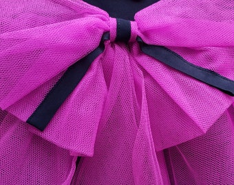 Vintage Skirt: Funky Vintage 2000 Bright Pink and Black Net Tutu Micro Mini Skirt with Big Bow - Unworn