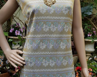 UK 12 (US 8) Lovely Vintage 1960s Lurex Pale Gold, Cream