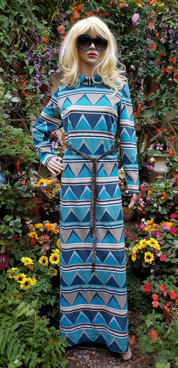 blue sweater dress long The Bay Dress (Blue Zig Zag Print) | Luxury Silk Dress