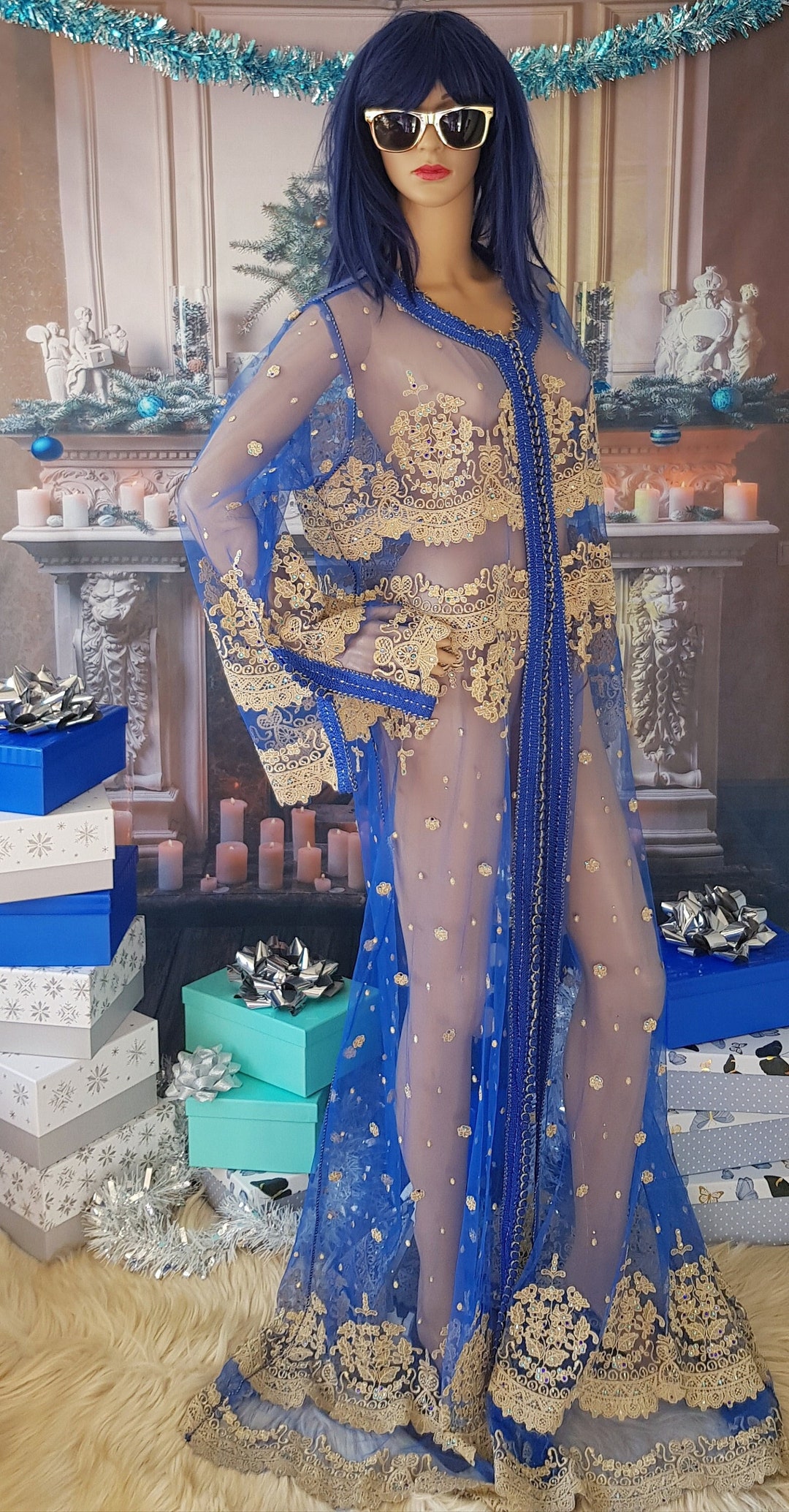 Vintage Kaftan: Stunning Vintage 1970s/80s Royal Blue Gold