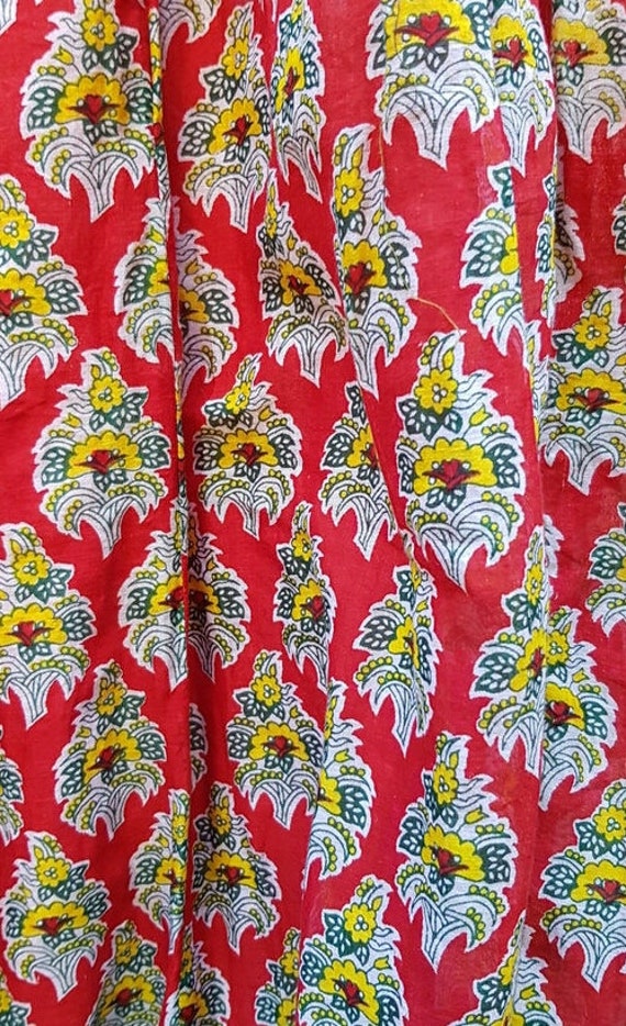 Vintage Skirt: Gorgeous Vintage Indian Cotton Red… - image 7