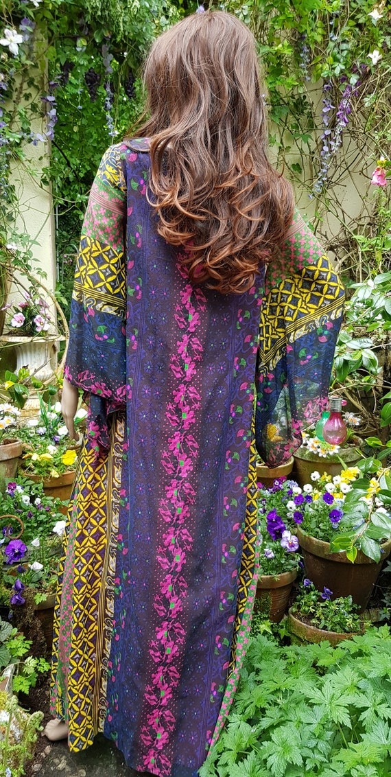 Vintage Kaftan Vintage 1970s Psychedelic Bohemian Boho Hippie Rainbow Cotton Kaftan Dress with Amazing Angel Wing Sleeves Etsy Mexico