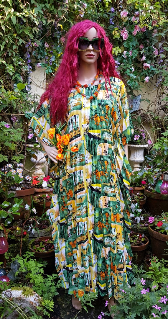 Stunning Plus Size Vintage 1970s Hawaiian Green, … - image 3