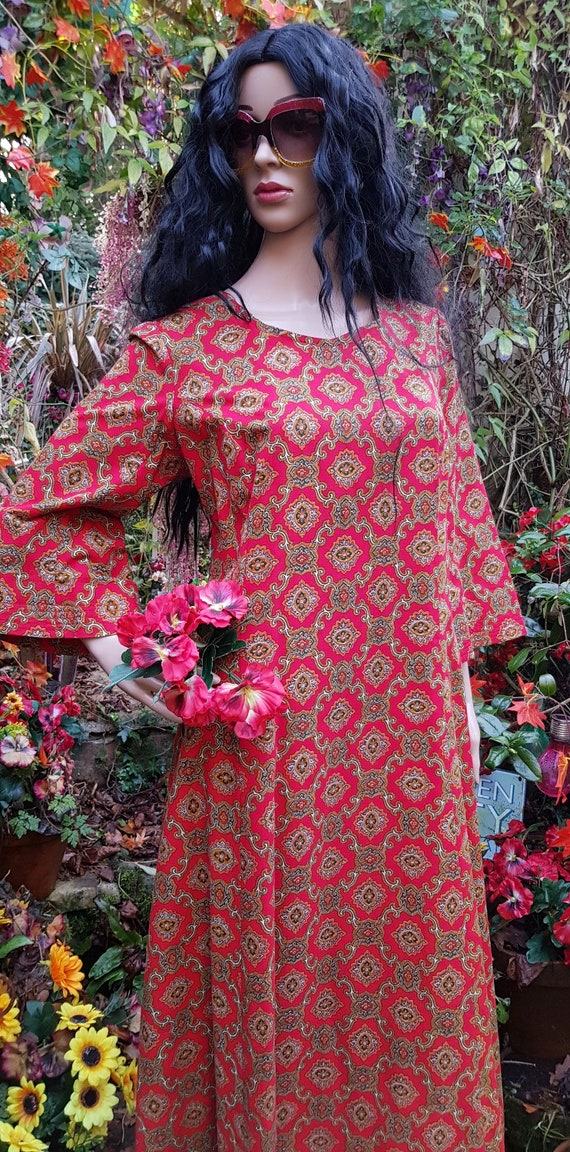 Vintage Kaftan: Gorgeous Vintage 1970s Red Green … - image 3