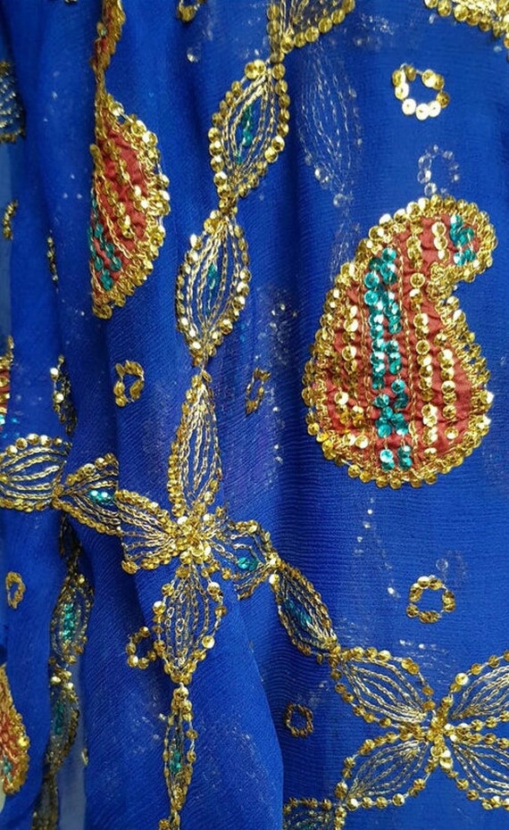 Vintage Shawl: Gorgeous Vintage Blue Silk Chiffon… - image 6
