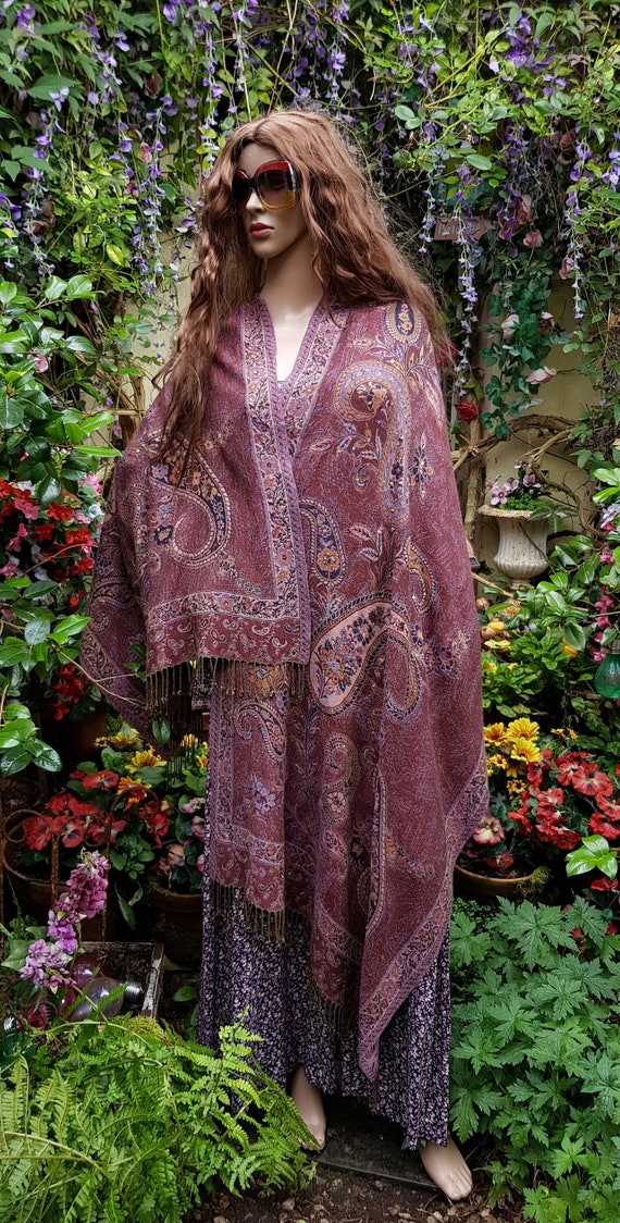 Vintage Shawl: Gorgeous Vintage 1990s Russet Lila… - image 2