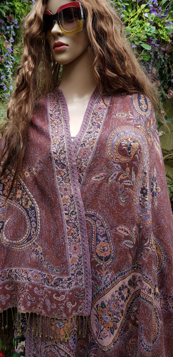 Vintage Shawl: Gorgeous Vintage 1990s Russet Lila… - image 7