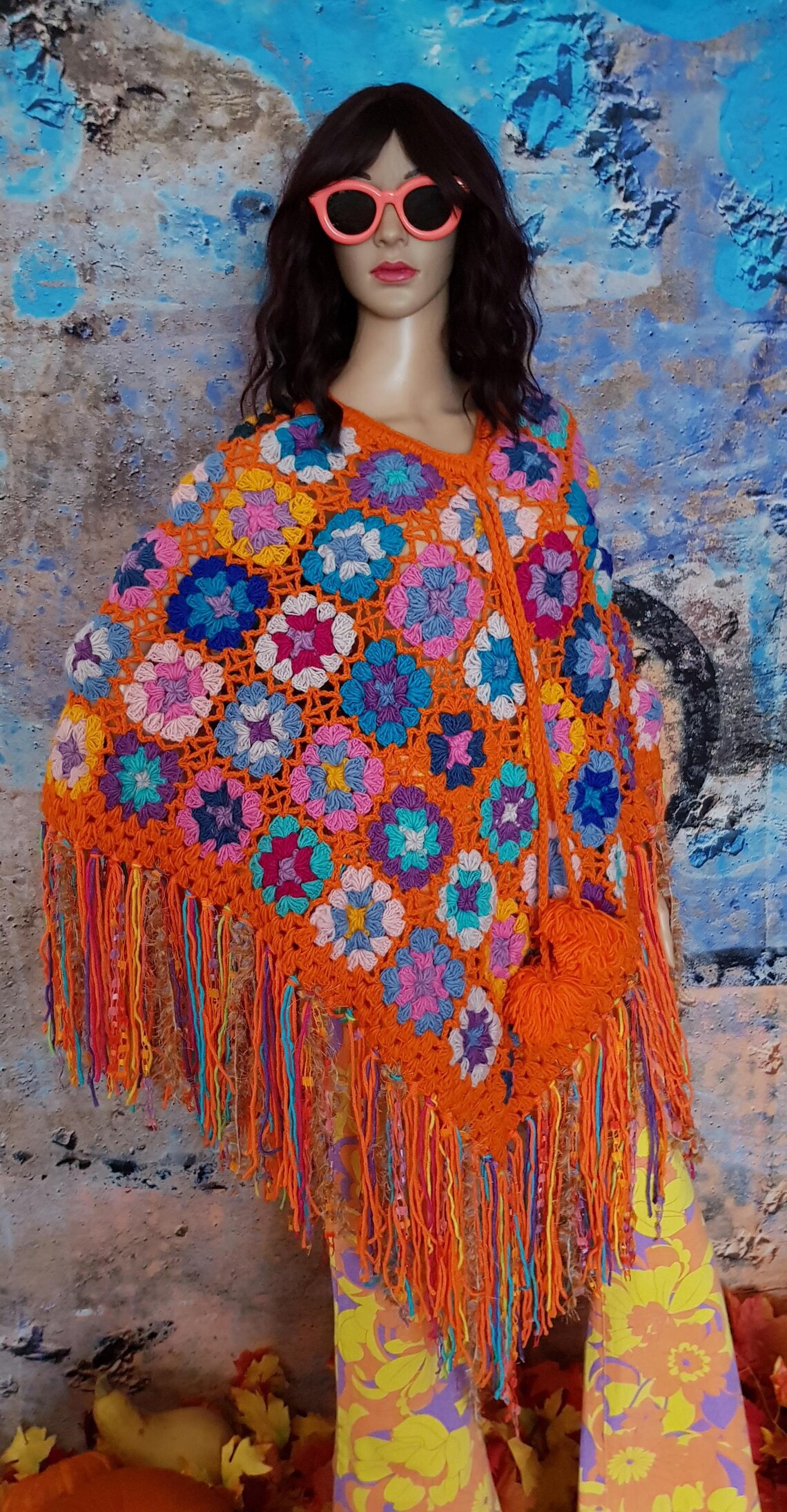 Vintage Wool Crochet Poncho (S/M)
