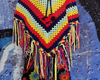 Vintage Poncho: Gorgeous Upcycled Vintage 1970s Striped